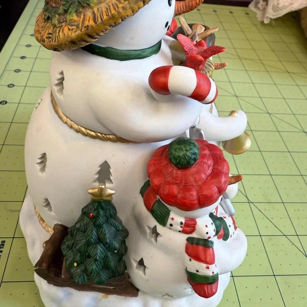 PartyLite Holiday Snowman Collection White Red Christmas Candle Holder Decor